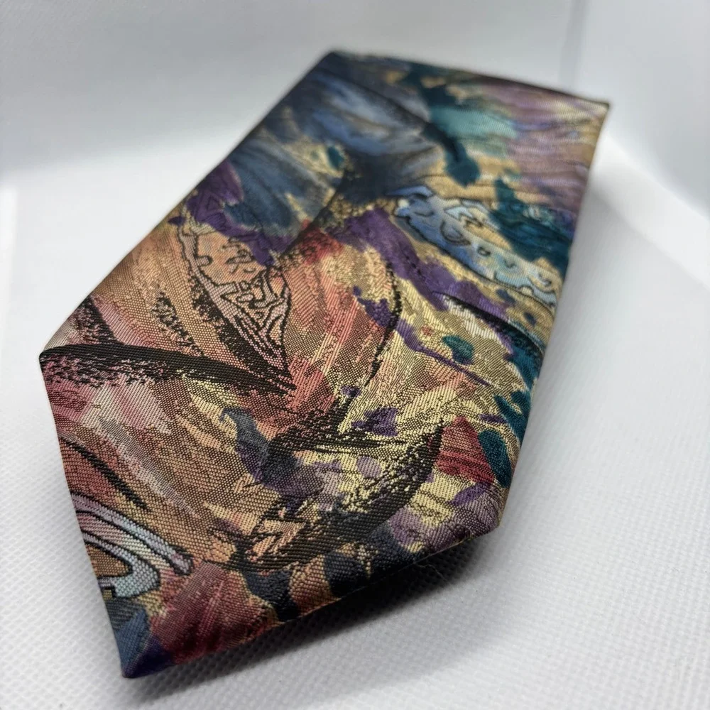 Bernardo Couture Necktie Mens Tie Grunge Abstract‎ Tapestry Wide Tie 80s Vintage